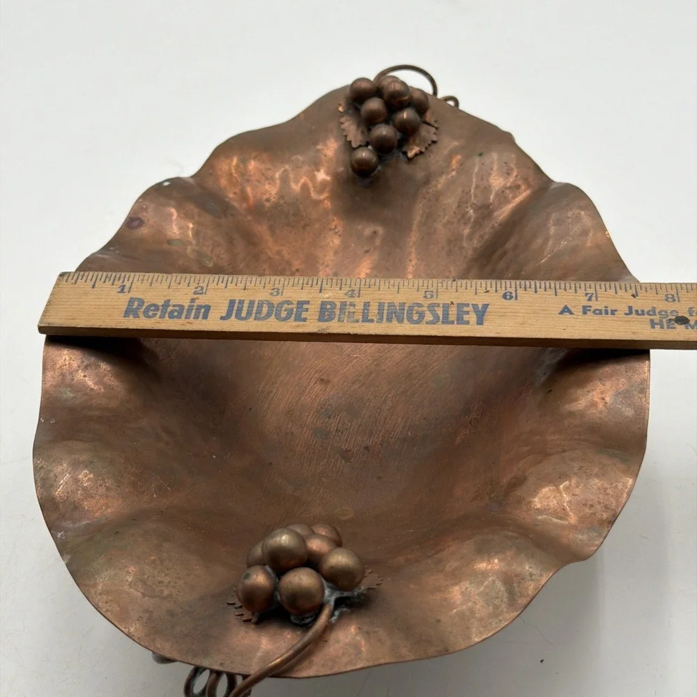 Rare Vintage MCM Copper Brass GRAPES Footed Brass Feet Console Bowl 11 3/4